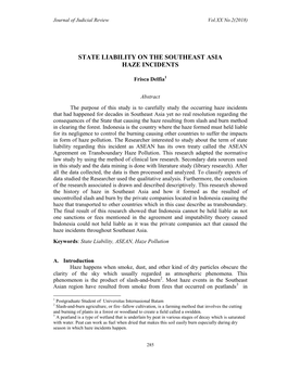 State Liability on the Southeast Asia Haze Incidents