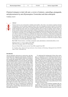 Chemical Strategies to Deal with Ants: a Review of Mimicry, Camouflage, Propaganda, and Phytomimesis by Ants (Hymenoptera: Formicidae) and Other Arthropods