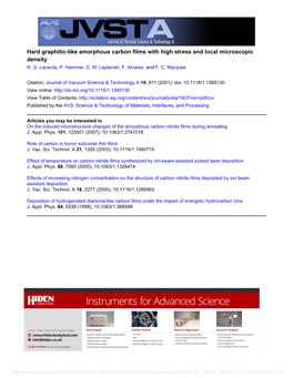 Hard Graphitic-Like Amorphous Carbon Films with High Stress and Local Microscopic Density R