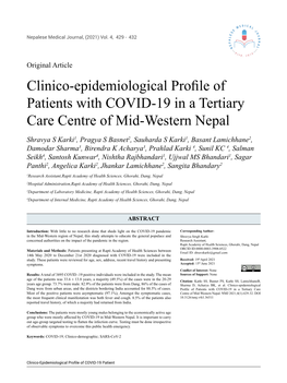 Clinico-Epidemiological Profile of Patients with COVID-19 in a Tertiary Care Centre of Mid-Western Nepal