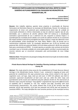 Reservas Particulares Do Patrimônio Natural (Rppn's) Como Subsídio Ao