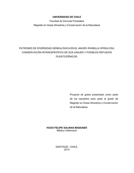 UNIVERSIDAD DE CHILE Facultad De Ciencias Forestales Magíster En Áreas Silvestres Y Conservación De La Naturaleza