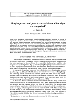 Morphogenesis and Generic Concepts in Coralline Algae —