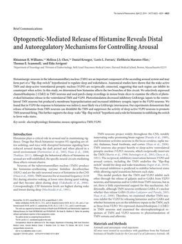 Optogenetic-Mediated Release of Histamine Reveals Distal and Autoregulatory Mechanisms for Controlling Arousal