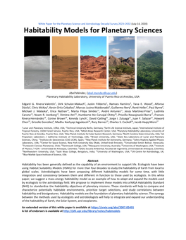 Habitability Models for Planetary Sciences