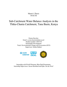Sub-Catchment Water Balance Analysis in the Thika-Chania Catchment, Tana Basin, Kenya