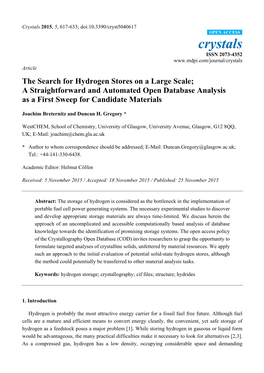 The Search for Hydrogen Stores on a Large Scale; a Straightforward and Automated Open Database Analysis As a First Sweep for Candidate Materials