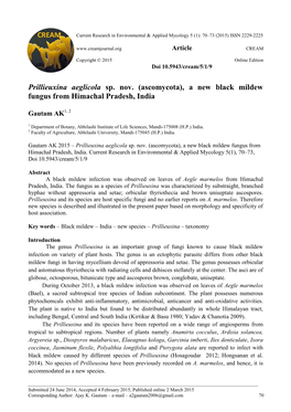 Prillieuxina Aeglicola Sp. Nov. (Ascomycota), a New Black Mildew Fungus from Himachal Pradesh, India