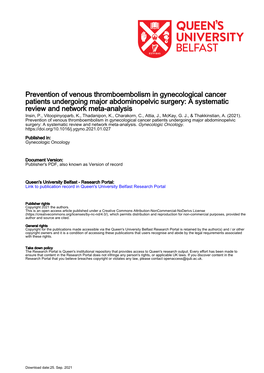 Prevention of Venous Thromboembolism in Gynecological Cancer Patients Undergoing Major Abdominopelvic Surgery