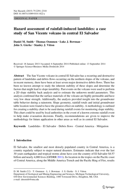 Hazard Assessment of Rainfall-Induced Landslides: a Case Study of San Vicente Volcano in Central El Salvador