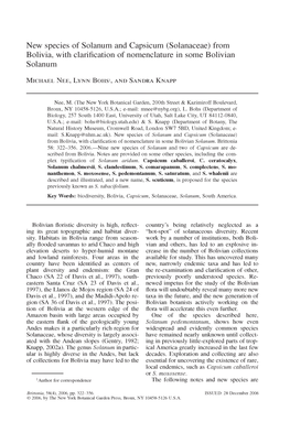New Species of Solanum and Capsicum (Solanaceae) from Bolivia, with Clarification of Nomenclature in Some Bolivian Solanum