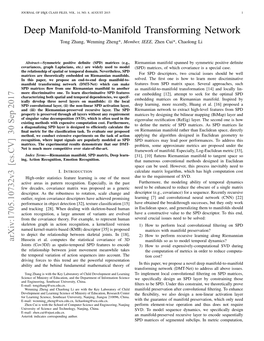 Deep Manifold-To-Manifold Transforming Network Tong Zhang, Wenming Zheng*, Member, IEEE, Zhen Cui*, Chaolong Li