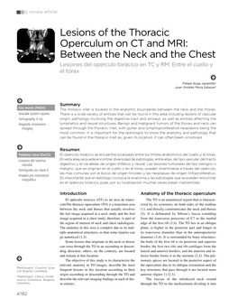 Lesions of the Thoracic Operculum on CT and MRI: Between the Neck and the Chest Lesiones Del Opérculo Torácico En TC Y RM: Entre El Cuello Y El Tórax