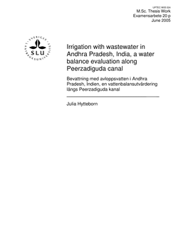 Irrigation with Wastewater in Andhra Pradesh, India, a Water Balance Evaluation Along Peerzadiguda Canal