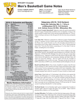 Men's Basketball Game Notes