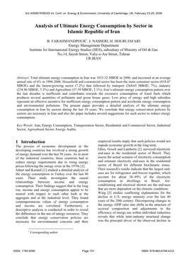 Analysis of Ultimate Energy Consumption by Sector in Islamic Republic of Iran