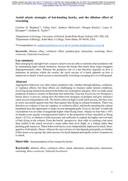 Aerial Attack Strategies of Bat-Hunting Hawks, and the Dilution Effect of Swarming