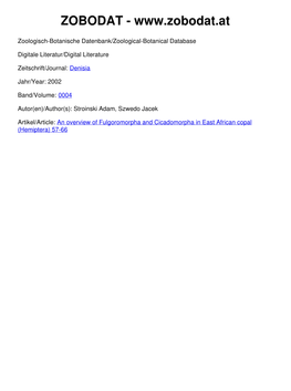 An Overview of Fulgoromorpha and Cicadomorpha in East African Copal (Hemiptera) 57-66 © Biologiezentrum Linz/Austria; Download Unter