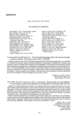 ABSTRACTS Mary Anne Witzzzel, PH.D., EDITOR 1986 ABSTRACTS COMMITTEE Alison Bagnall, L.C.S.T., North Adelaide, Australia Dennis