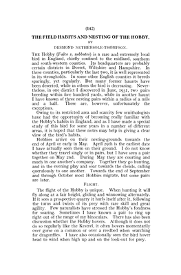 The Field Habits and Nesting of the Hobby. by Desmond Nethersole-Thompson