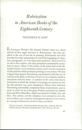Rubrication in American Books of the Eighteenth Century