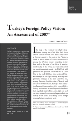 Turkey's Foreign Policy Vision