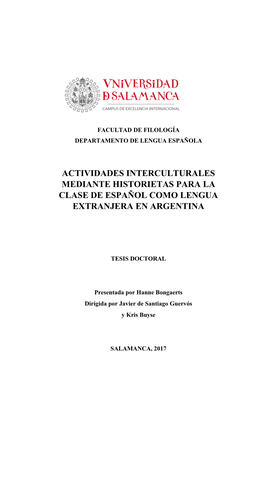 Actividades Interculturales Mediante Historietas Para La Clase De Español Como Lengua Extranjera En Argentina