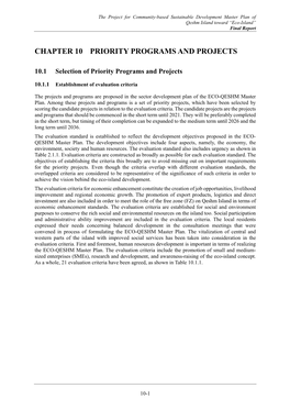 Chapter 10 Priority Programs and Projects