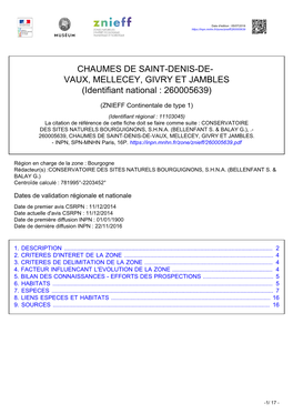 CHAUMES DE SAINT-DENIS-DE- VAUX, MELLECEY, GIVRY ET JAMBLES (Identifiant National : 260005639)