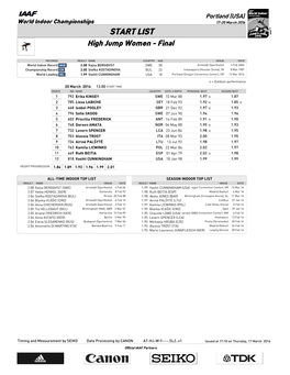 START LIST High Jump Women - Final