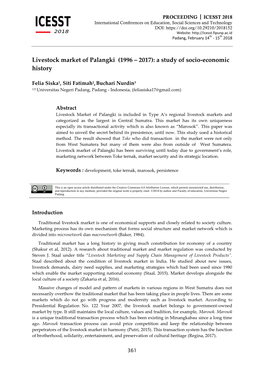 Livestock Market of Palangki (1996 ‒ 2017): a Study of Socio-Economic