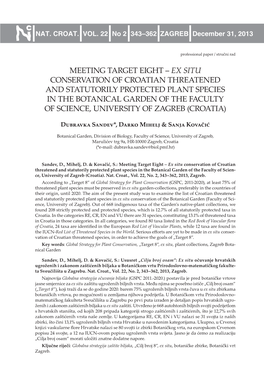 Ex Situ Conservation of Croatian Threatened and Statutorily Protected Plant Species in the Botanical Garden of the Faculty of Science, University of Zagreb (Croatia)