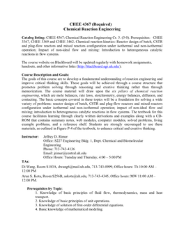 CHEE 4367 (Required) Chemical Reaction Engineering