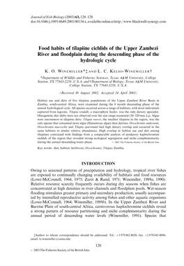 Food Habits of Tilapiine Cichlids of the Upper Zambezi River and Floodplain During the Descending Phase of the Hydrologic Cycle