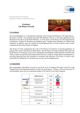 Factsheet: UK House of Lords