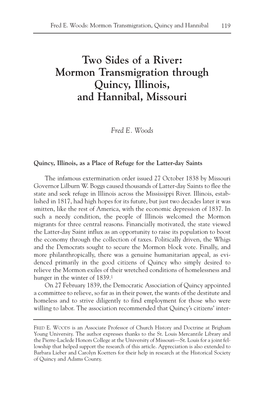 Mormon Transmigration Through Quincy, Illinois, and Hannibal, Missouri