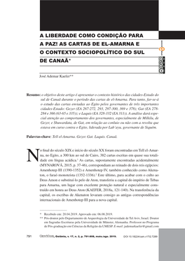 As Cartas De El-Amarna E O Contexto Sociopolítico Do Sul De Canaã*