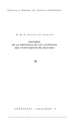 Historia De La Provincia De San Antonino Del Nuevo Reyno De Granada