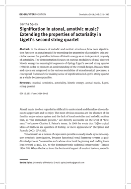 Signification in Atonal, Amotivic Music? Extending the Properties of Actoriality in Ligeti’S Second String Quartet