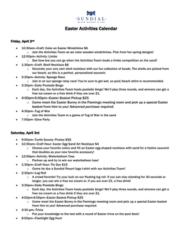 Easter Activities Calendar