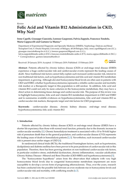 Folic Acid and Vitamin B12 Administration in CKD, Why Not?