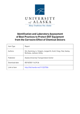 Identification and Laboratory Assessment of Best Practices to Protect DOT Equipment from the Corrosive Effect of Chemical Deicers