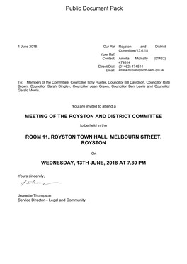(Public Pack)Agenda Document for Royston and District Committee, 13