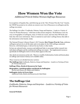 How Women Won the Vote: Additional Print & Online Woman Suffrage
