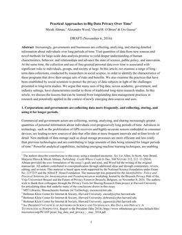 Practical Approaches to Big Data Privacy Over Time1 Micah Altman,2 Alexandra Wood,3 David R