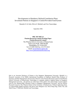 Investment Patterns in Singapore's Central Provident Fund System