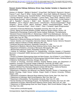 Fanconi Anemia Pathway Deficiency Drives Copy Number Variation in Squamous Cell Carcinomas Andrew L.H