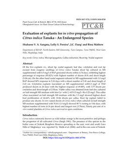 PTC&B Evaluation of Explants for in Vitro Propagation of Citrus Indica