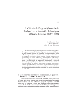 La Vicaría De Fregenal (Diócesis De Badajoz) En La Transición Del Antiguo Al Nuevo Régimen (1767-1833)