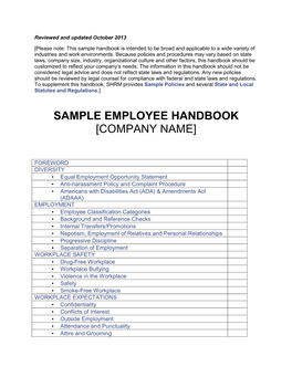 Sample Employee Handbook [Company Name]